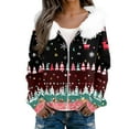 thumbnail image 5 of Women's Fashion Casual Sweater Zipper Cardigan, Christmas Striped Print Plush Hooded Jacket for Festive Seasonal Outfits and Comfort,Multicolor,L, 5 of 6