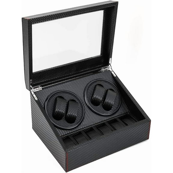 SHZICMY Rotation Watch Box,4 6 Auto Rotation Leather Watch Winder Storage Display Case ,Black