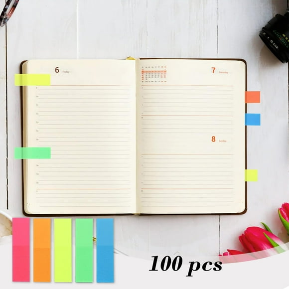 ICQOVD 100PCS Transparent Stickys Index Tabs Page Markers Book Markers Note Tabs Label Stickers for Books Notes Organizers Multicolor Self Adhesive Removable Writable Water Resistant