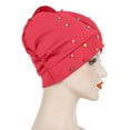 thumbnail image 5 of EnJoCho Women,s Solid Color Beaded Toe Cap Cap Space Cotton Candy Color BeadedBig Flower Hat Turban Cap, 5 of 6
