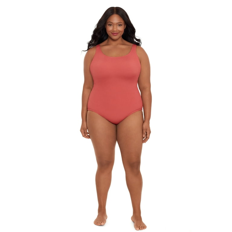 Time and Tru Women's and Women's Plus Size Solid Crinkle One Piece Swimsuit  
