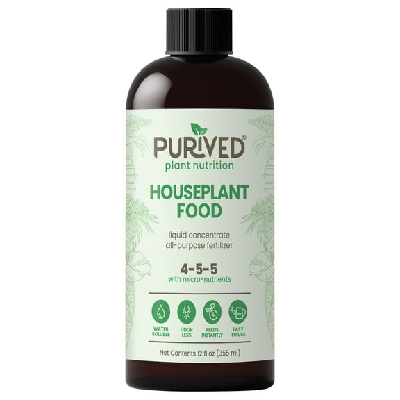 Purived 12oz All-Purpose Liquid Plant Fertilizer - Makes 40 Gallons, for Indoor Houseplants, All-Natural, Groundwater Safe, Made in USA