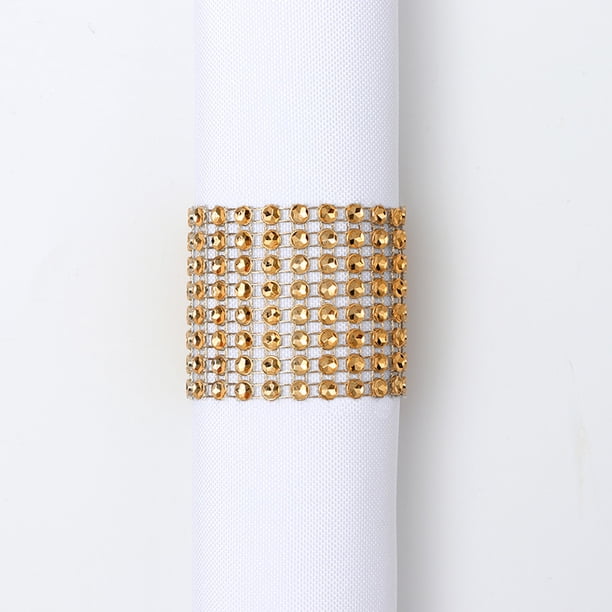Xiao Hua 8 filas de hebillas de malla con forma de diamante para servilletas, ideales para bodas y festivales. Anillos decorativos con diamantes de imitación (amarillo, 50 unidades).