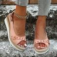thumbnail image 2 of Espadrilles Wedge Sandals for Women Peep Toe Fashion Buckle Strap Summer Dress Shoes Adjustable Slingback Heels Pink Size 8.5, 2 of 8