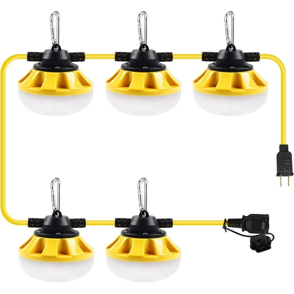 FungLam LED Construction String Lights Super Bright, 50W 5000LM Heavy Duty Indoor Outdoor String Work Light Temporary Lighting, 50FT Connectable Construction Lights