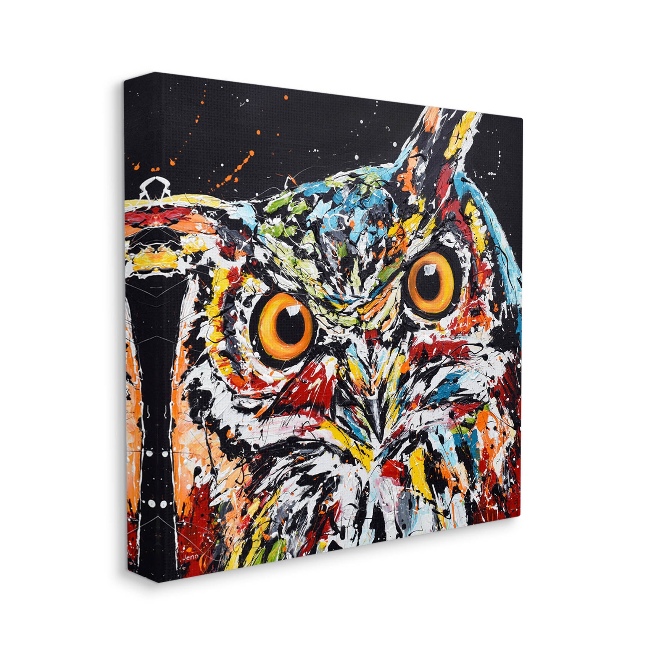Street Style Horned Owl Splatter Animals & Insects Painting Gallery Wrapped Canvas Print Wall Art