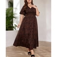 thumbnail image 5 of AURA Women Plus Size Leopard Print Maxi Dress Elegant V Neck Long Sleeve Dress, 5 of 10