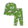 thumbnail image 2 of Kll Cows With Calfs Green Print Women'S Long Sleeve Pajamas With Pants Sleepwear Loungewear 2 Set-Large, 2 of 9