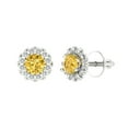 thumbnail image 2 of 1.18 Ct Round Cut Halo Studs Yellow Natural Citrine 14K White Solid Solid Gold Everyday Dainty Earrings Screw Back, 2 of 7