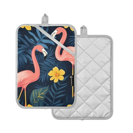 

Yayeee Pot Holders for Kitchen Heat Resistant with Pocket 7 x9.8 Quilted Oven Pads Floral Flamingo