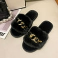 thumbnail image 5 of Fashion Chain Design Women Home Slippers Solid Color Open Toe Indoor 2022 Winter Flat Non-slip Leisure Interior Female Shoes, 5 of 5