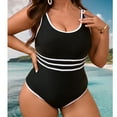 thumbnail image 4 of Lopeceal Women's Plus Size One Piece Swimsuit Ribbed Knit Striped Ruched Beachwear Tummy Control Slimming Bathing Swimwear, 4 of 8