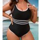 thumbnail image 2 of TaTaai Women's Plus Size Color Block Swimsuit, Sleeveless Backless One Piece with Soft Cup and Stripe, Slim Fit Athletic Swimwear for Vacation, Pool Activities and Summer Gift, 2 of 9