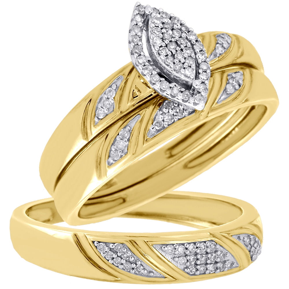 10K Yellow Gold Diamond Wedding Trio Bridal Ring Engagement Marquise ...