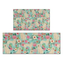 Golden Retriever Dog and Flowers Kitchen Rugs Sets Of 2,Anti Fatigue Kitchen Mat Rugs Non Slip Washable,Decorative Kitchen Floor Mats for Kitchen,Sink,Laundry,17"x30" 17"x47"
