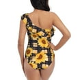 thumbnail image 5 of Sikiie Vintage Black White Plaid Sunflowe Print Women One Piece Swimsuits Tummy Control One Shoulder Bathing Suits Ruffle Swimwear, From S to XXL-Large, 5 of 6