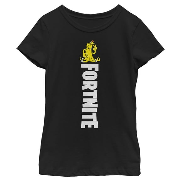 Girl's Fortnite Peely Peace Sign Logo Graphic Tee Black Large