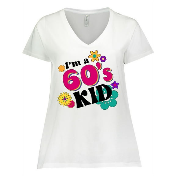 Inktastic I'm a 60's Kid 1960's Style Colorful Flowers Women's Plus Size V-Neck T-Shirt