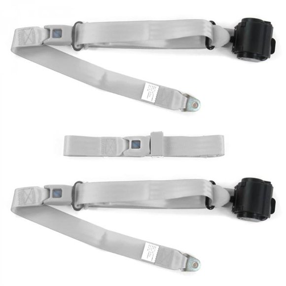 AMC Hornet 1970-1977 Standard 3 Point Gray & Grey Retractable Bench Seat Belt Kit - 3 Belts
