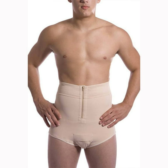 Isavela MG01 Front Center Zipper Abdominal Brief, Beige - Small