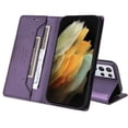 thumbnail image 3 of For Samsung Galaxy S21 Ultra Flip Wallet Case,[RFID Blocking]PU Leather Magnetic Folio Cover,With Card Slots,Flip Folding Kickstand,Shockproof TPU Anti-fall Rugged Phone Case Cover,Purple, 3 of 9
