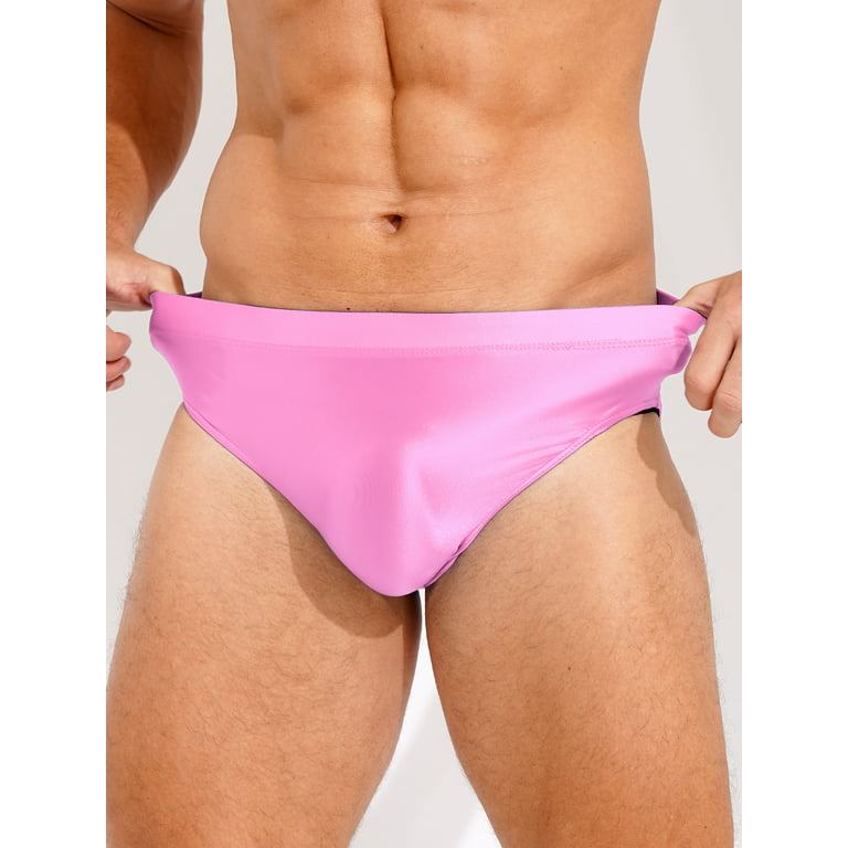 Mens Skinfit Underwear Shiny Spandex Pink Bikini Briefs Medium Booty Shorts