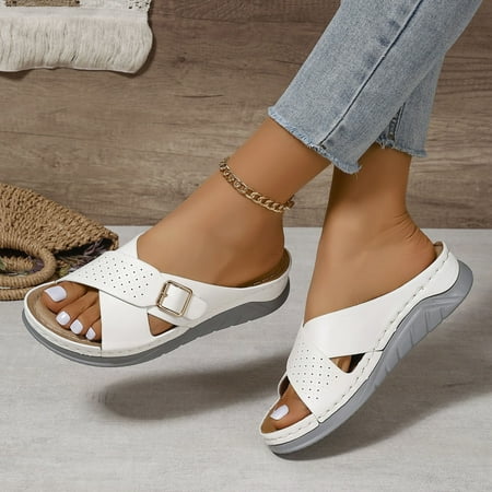 Summer New Slope Heel Sandals  X-shaped Strap  Large Women s  Beach Shoes  Comfortable  Lightweight  European/American Style  Water Resistant  Casual Wear  Shirts for Plus Size Women | White 38