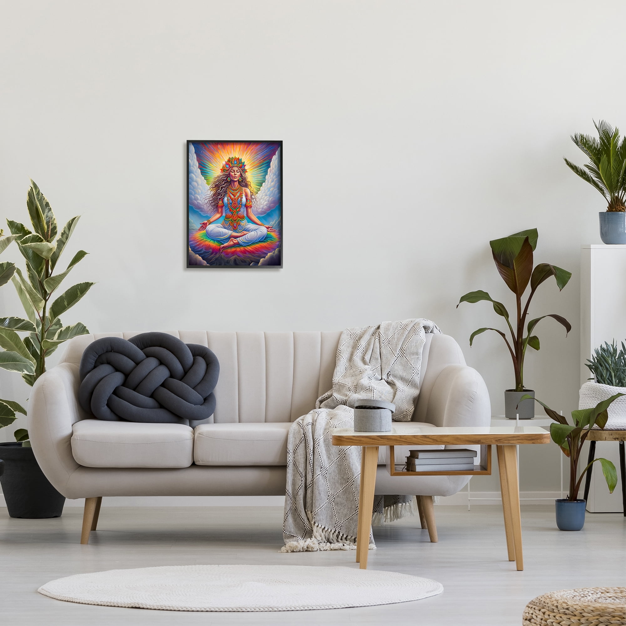 Stupell Industries Meditation Among Clouds Fairy Tales & Fantasy Painting Black Framed Art Print Wall Art, 16 x 20