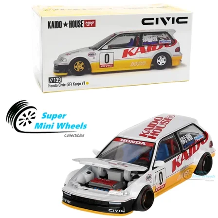 Mini GT x Kaido House 1:64 Honda Civic (EF) Kanjo V1 White/Yellow KHMG139