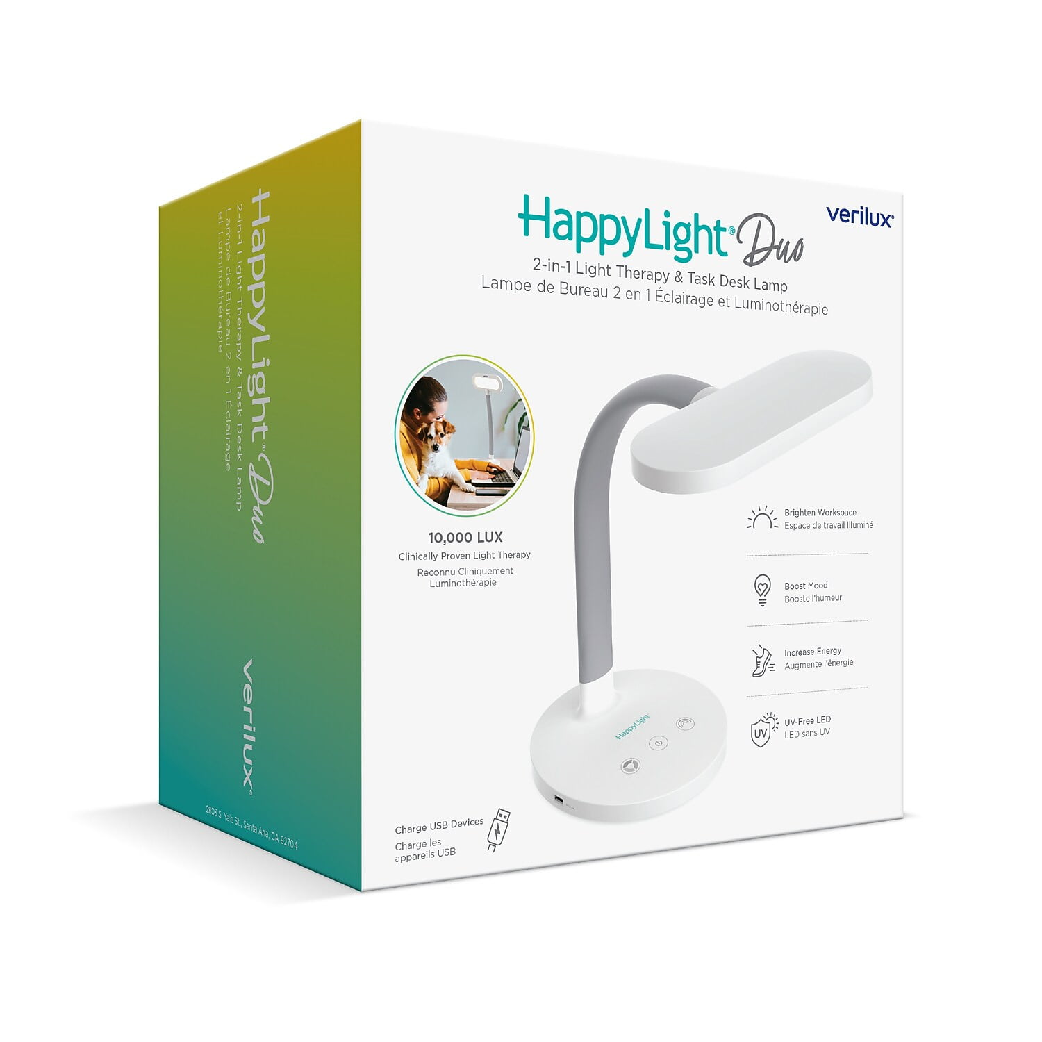 Verilux HappyLight Duo 2-in-1 Light Therapy & Desk Lamp White (VT37WW1)