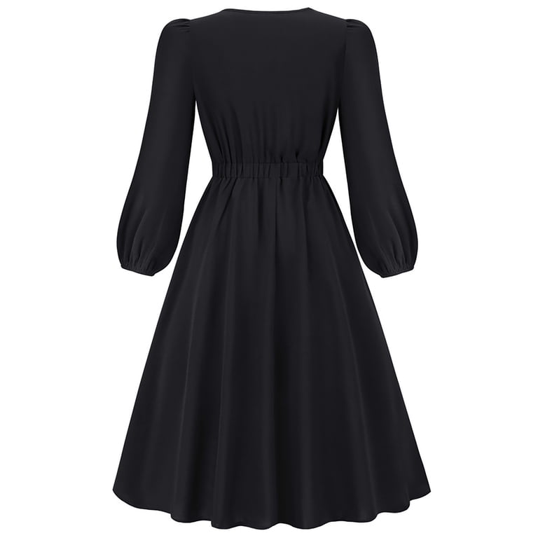 Lilgiuy Fall And Winter New Slim Temperament Dress Collar Bubble Sleeve  Pleated Skirt for Class Reunion