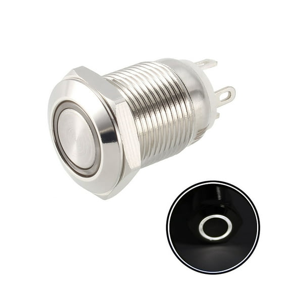 Interruptor de botón metálico momentáneo Uxcell 12mm de diámetro de montaje 1NO 3-6V luz LED blanca