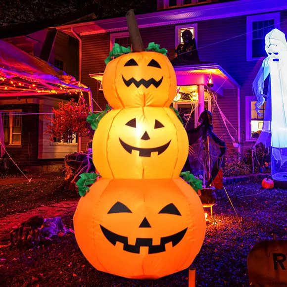 Aminojy Décoration Gonflable Citrouille Halloween 6 Pieds avec Lumières Led pour Jardin Prise Européenne Installation Rapide Tout Temps pour Décoration Extérieure et Intérieure