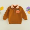 thumbnail image 4 of Toddler Baby Boy Girl Halloween Sweatshirt Pumpkin Embroidery Quarter Zip Collar Long Sleeve Shirt Tops Fall Winter Clothes 1-5T, 4 of 9