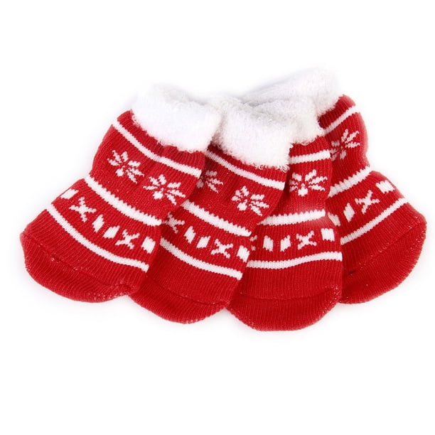4pcs estilo navideño perro cachorro gato calcetines antideslizantes con - tamaño s (rojo)
