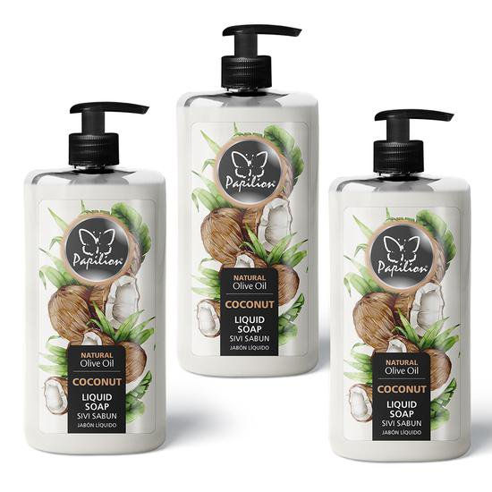 Papilion® Liquid Hand Wash, Coconut, 13.52 FL OZ Pump Bottle, 3 Pack (Total 40.5 FL OZ )