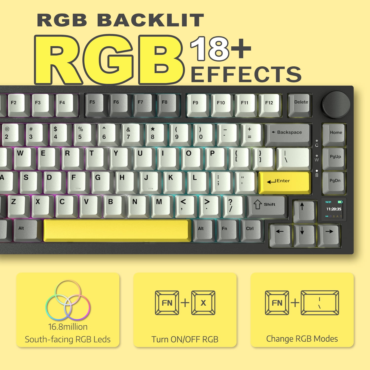 AK820 PRO Mechanical Keyboard with TFT Smart Display&Knob,2.4G Wireless/BT5.1/USB-C Wired,75% ANSI Layout,5 Sound Absorbing Foams,Hot-Swap Linear Switch,RGB Backlit,for PC,MAC (Grey)