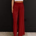 thumbnail image 2 of Pantalones boho de mujer con pierna ancha, cintura alta y fruncido - Cintura elástica, ligeros, pantalones informales de playa, 2 of 8