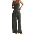 thumbnail image 2 of Women's Ribbed Tank Top and Oversized Wide Leg Pants Set, Soft Casual Loungewear Two Piece Outfit with Drawstring Waist, Relaxed Lazy Style Home Wear Suit for Daily Lounge and Casual Wear Dark Gray, 2 of 7