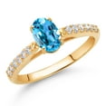 thumbnail image 2 of Gem Stone King 10K Yellow Gold Swiss Blue Topaz and White Lab Grown Diamond Engagement Ring for Women (1.18 Cttw, Oval 7X5MM, Gemstone November Birthstone, Size 5), 2 of 4