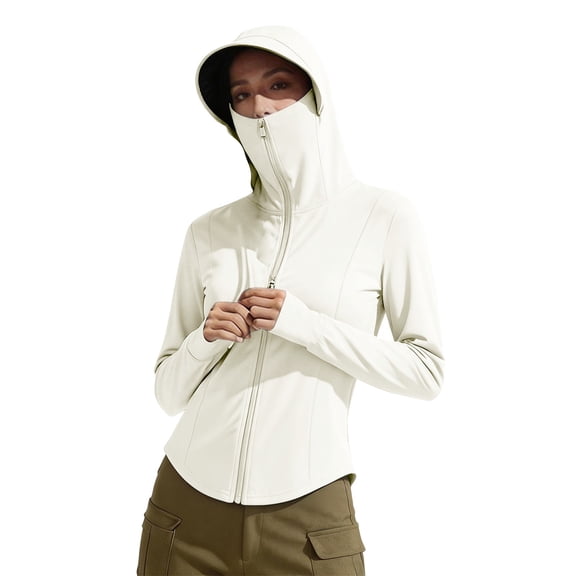 CYYOLLPF sun protection clothing women upf hoodie women Sun Protection Hoodie hiking sun protection beach jacket for women uv protection shirts for women workout jackets for woman Beige L