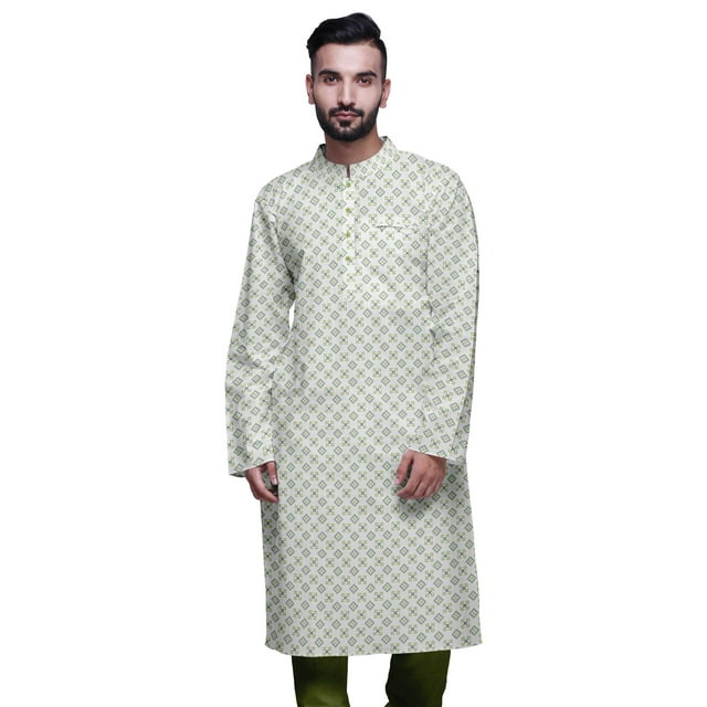 Atasi Kurta Imprimé pour Hommes Col Mandarin Popeline de Coton Kurta Chemise Décontractée