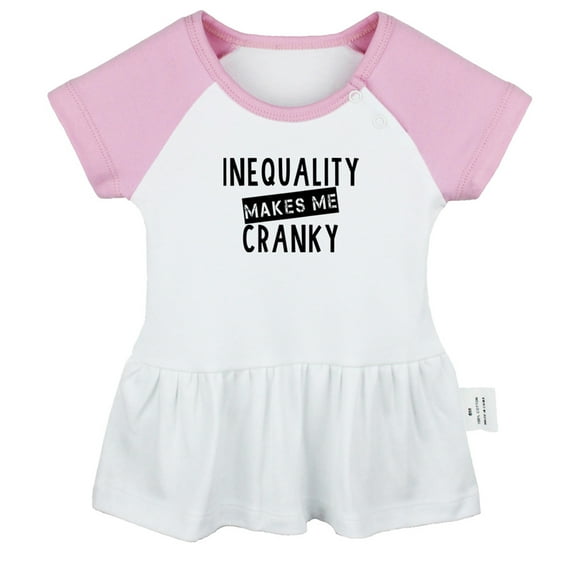 Inequality Makes Me Cranky Funny Dresses For Baby, Newborn Babies Skirts, Infant Princess Dress, 0-24M Kids Graphic Clothes (Pink Raglan Dresses, 0-6 Months)