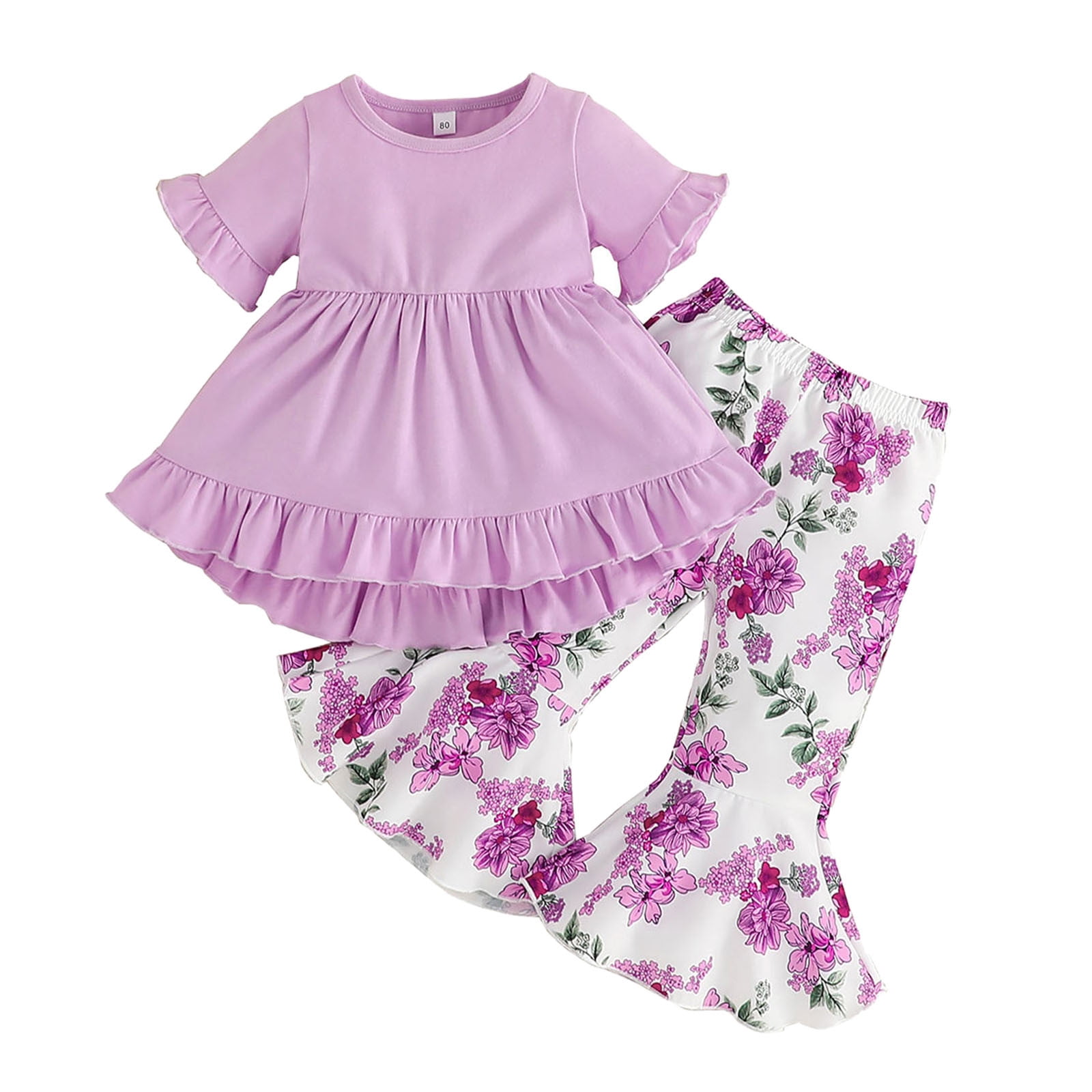 ZHAGHMIN Cute Outfit Girls Short Sleeve Ruffles Tops Summer Flowers ...