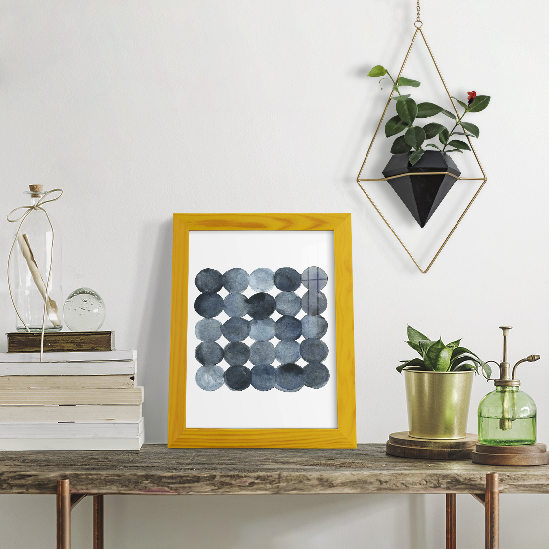 Blue Grey Density I -Framed Print w/glass-Sunflower Yellow