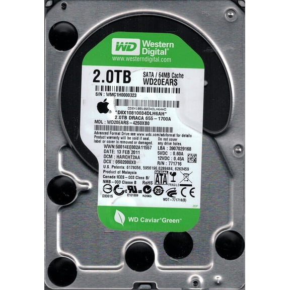 WD20EARS-42S0XB0 DCM: HARCHT2AA MAC 655-1700A Western Digital 2TB