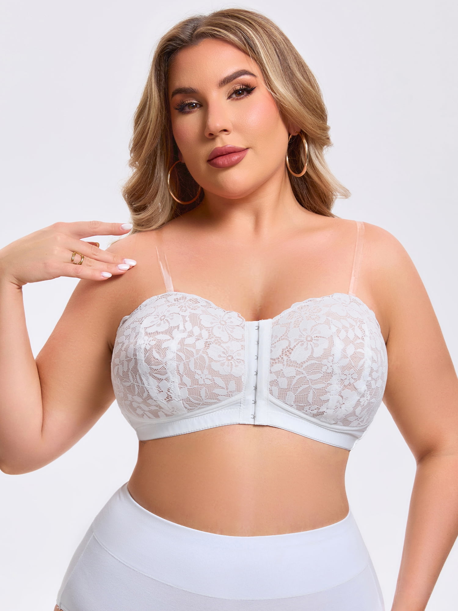 DARING DIVA Women's Lace Tube Front Closure Push Up Padded Underwire Bra 5XL White Beige