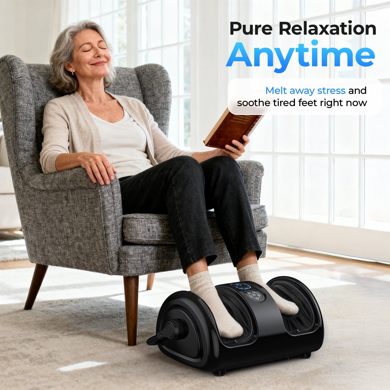 Anqdy Foot Rolling Massager Machine w/ Heated & Remote Control for Home & Office, Black