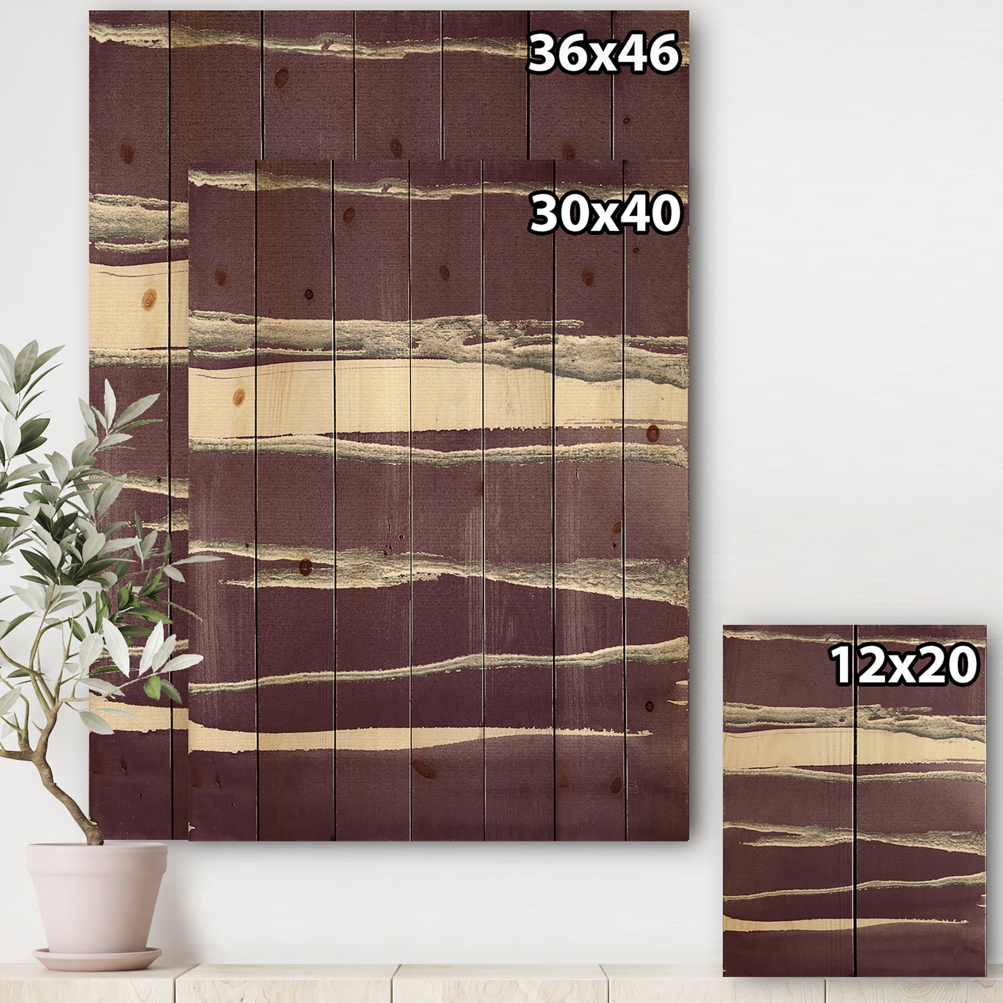 Designart 'Shabby Watercolor on Purple III' Shabby Chic Print on Natural Pine Wood