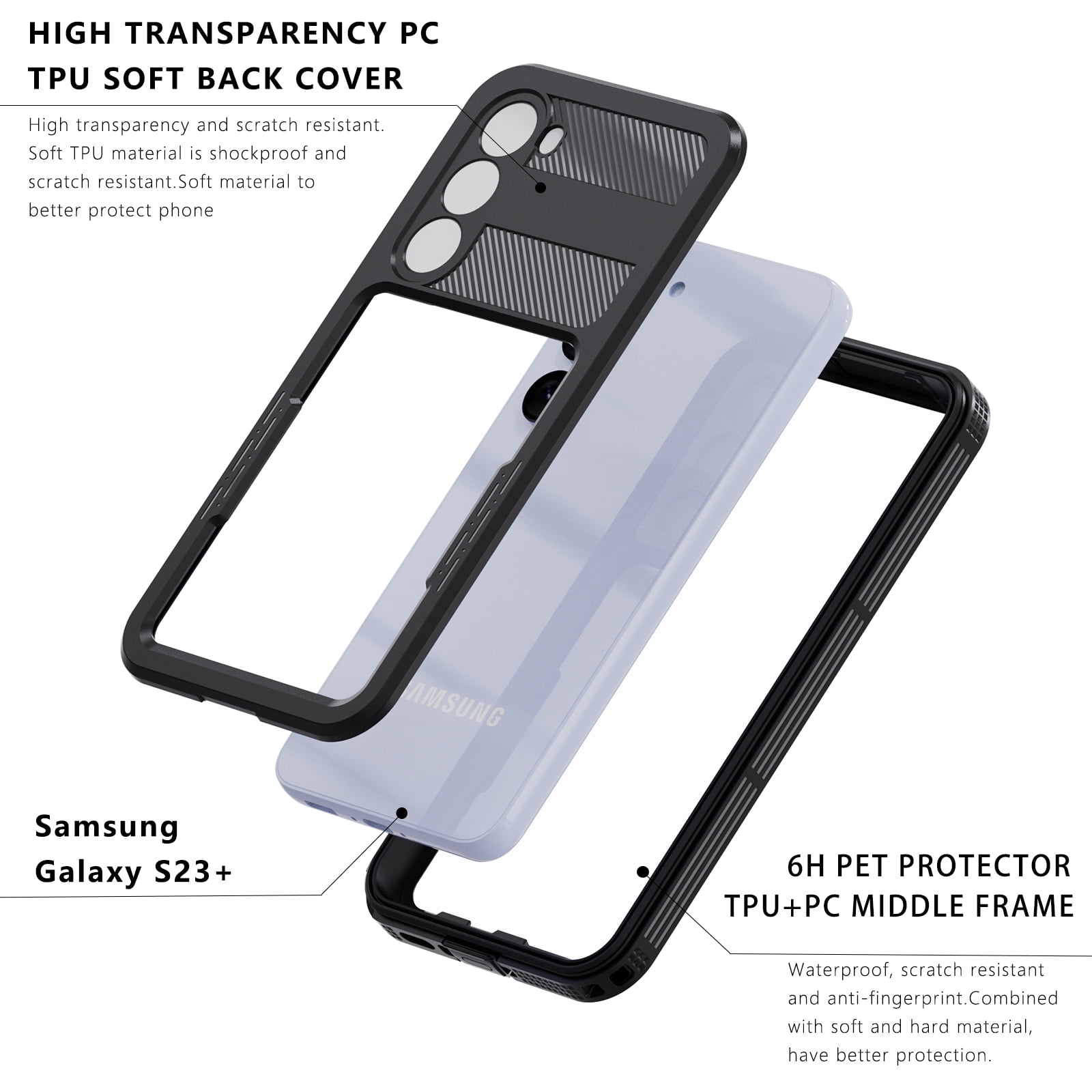 Designed for Samsung Galaxy S23 Plus Case,Waterproof Case with Built-in Screen Protector Shockproof Dustproof Heavy Duty Full Body Protective Case for Samsung Galaxy S23 Plus 5G 6.6", Black